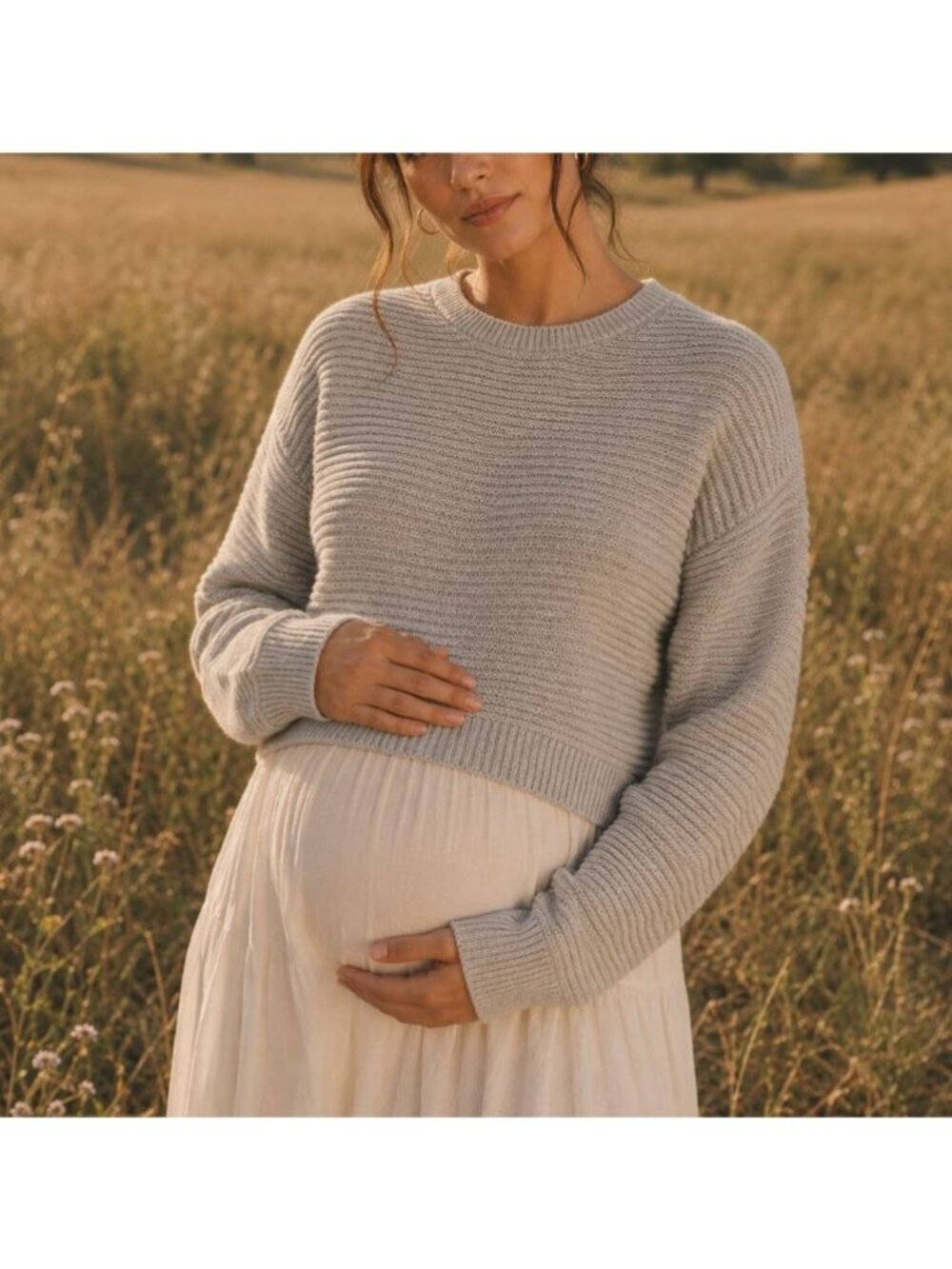 Seraphine Maternity Cropped Taupe Knit Sweater Size XS